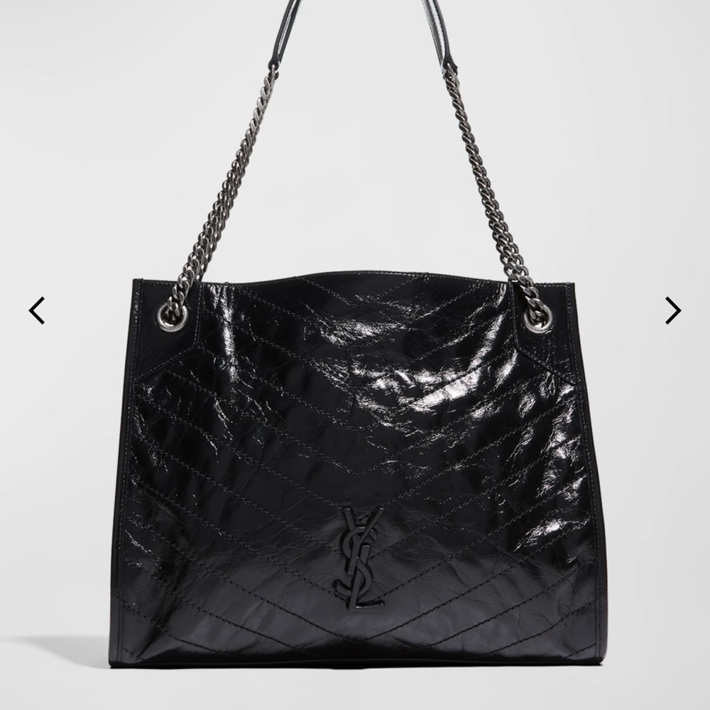 NEW!! Niki Medium YSL Shopper Tote Bag in Crinkled Leather, black! Perfection!